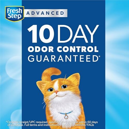 Fresh Step Advanced cat litter packaging with 10-day odor control guarantee.