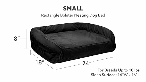 Small rectangle bolster nesting dog bed with dimensions.